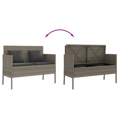 vidaXL Garden Bench with Cushions Grey Poly Rattan, grey vidaXL Garden Bench with Cushions Grey Poly Rattan