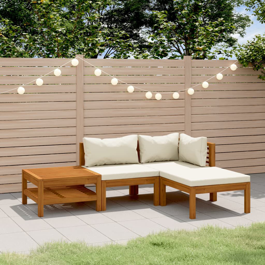 vidaXL 4 Piece Garden Lounge Set with Cream Cushion Solid Acacia Wood
