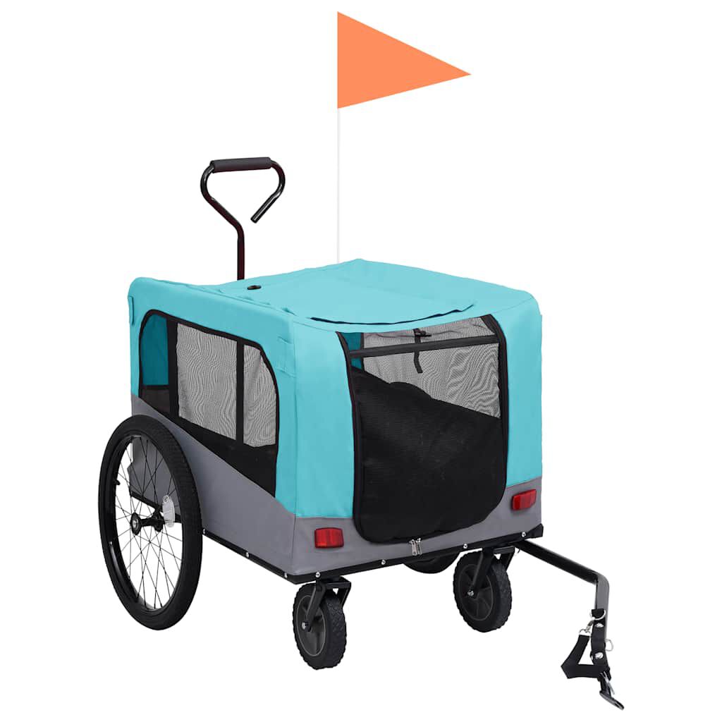 vidaXL 2-in-1 Pet Bike Trailer & Jogging Stroller Blue and Grey