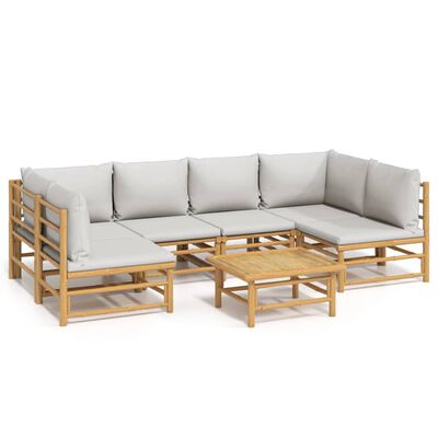 vidaXL 7 Piece Garden Lounge Set with Light Grey Cushions Bamboo,  vidaXL 7 Piece Garden Lounge Set with Light Grey Cushions Bamboo