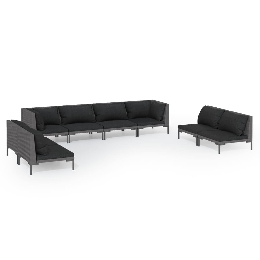 vidaXL 8 Piece Garden Lounge Set with Cushions Poly Rattan Dark Grey