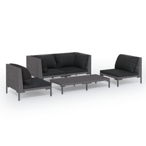 vidaXL 5 Piece Garden Lounge Set with Cushions Poly Rattan Dark Grey