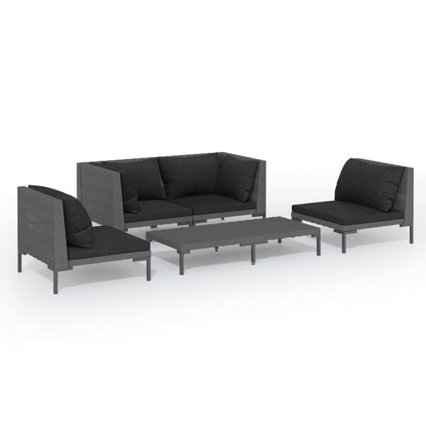 vidaXL 5 Piece Garden Lounge Set with Cushions Poly Rattan Dark Grey