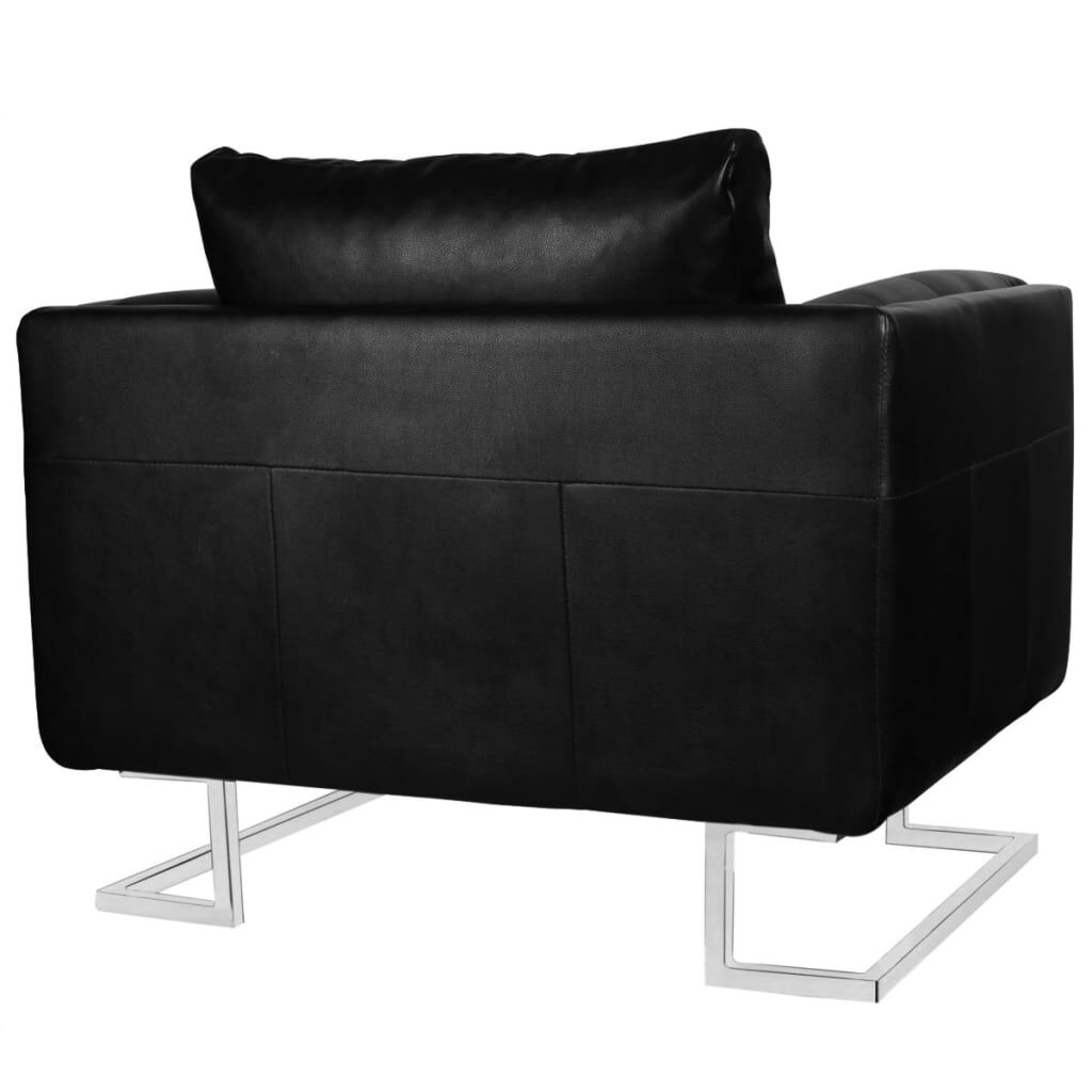 vidaXL Cube Armchair with Chrome Feet Black Faux Leather
