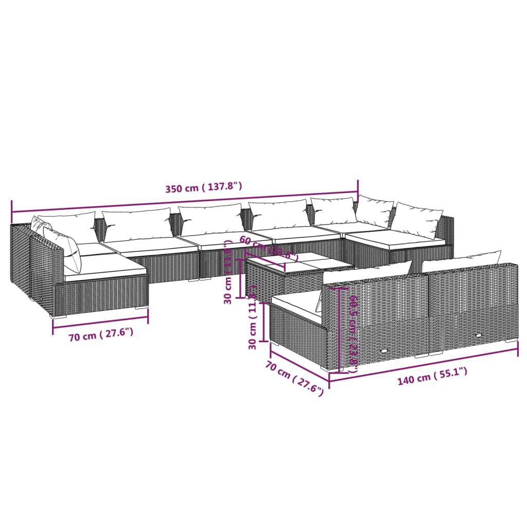 vidaXL 10 Piece Garden Lounge Set with Cushions Black Poly Rattan