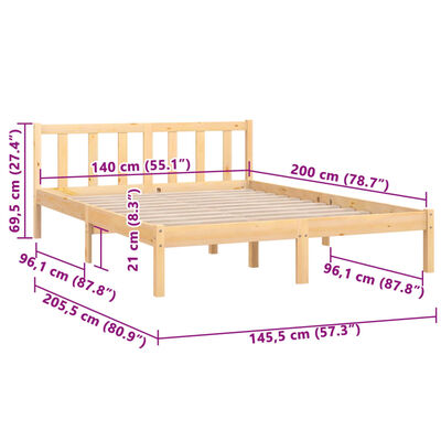 vidaXL Bed Frame without Mattress Solid Wood 140x200 cm, natural vidaXL Bed Frame without Mattress Solid Wood 140x200 cm