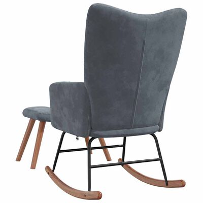 vidaXL Rocking Chair with a Stool Dark Grey Velvet, dark grey vidaXL Rocking Chair with a Stool Dark Grey Velvet