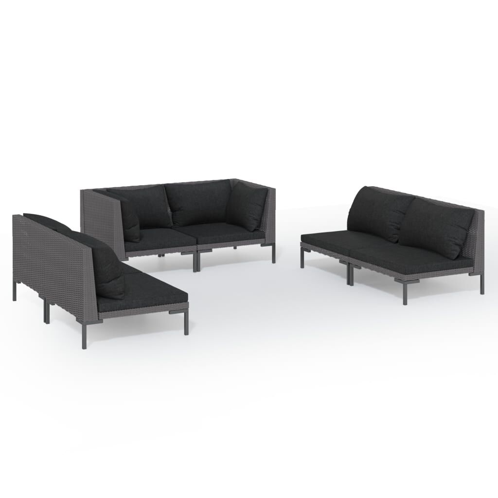 vidaXL 6 Piece Garden Lounge Set with Cushions Poly Rattan Dark Grey