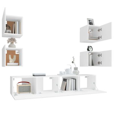 vidaXL 6 Piece TV Cabinet Set White Engineered Wood, white vidaXL 6 Piece TV Cabinet Set White Engineered Wood