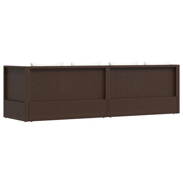 vidaXL Garden Bed with Cushion & Pillows Poly Rattan Brown