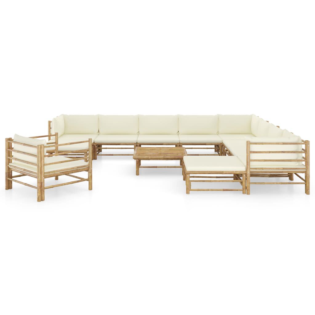 vidaXL 12 Piece Garden Lounge Set with Cream White Cushions Bamboo