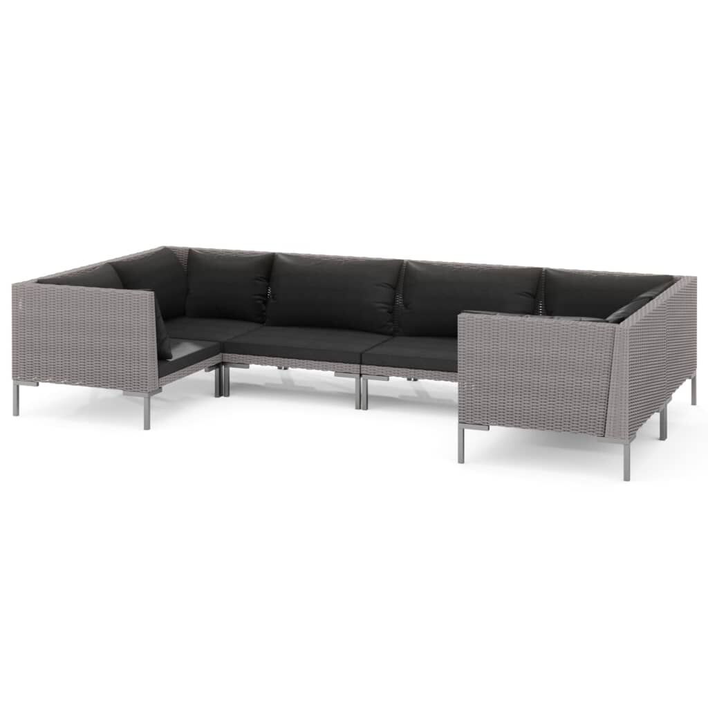 vidaXL 6 Piece Garden Lounge Set with Cushions Poly Rattan Dark Grey