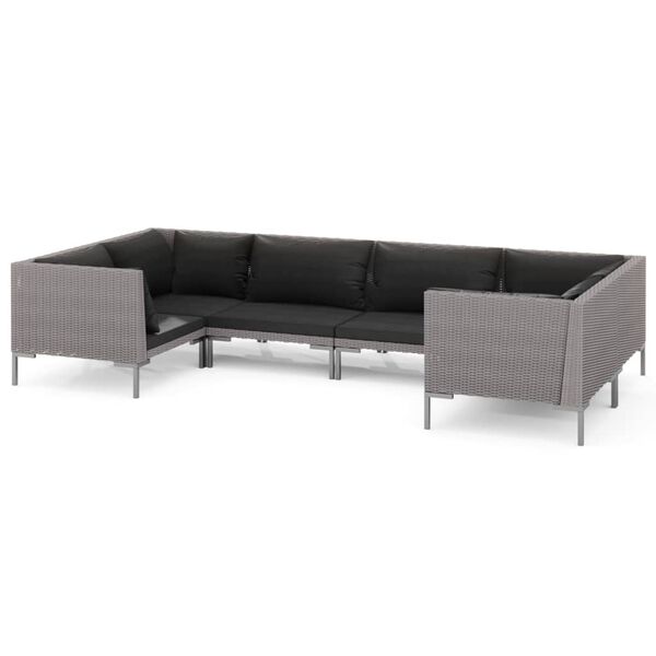 vidaXL 6 Piece Garden Lounge Set with Cushions Poly Rattan Dark Grey