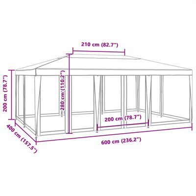 vidaXL Party Tent with 10 Mesh Sidewalls Anthracite 6x4 m HDPE