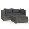 vidaXL 3 Piece Garden Lounge Set with Cushions Grey Poly Rattan