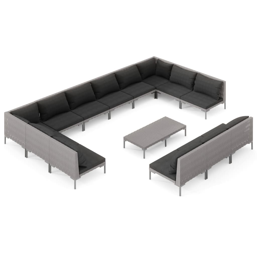 vidaXL 14 Piece Garden Lounge Set with Cushions Poly Rattan Dark Grey