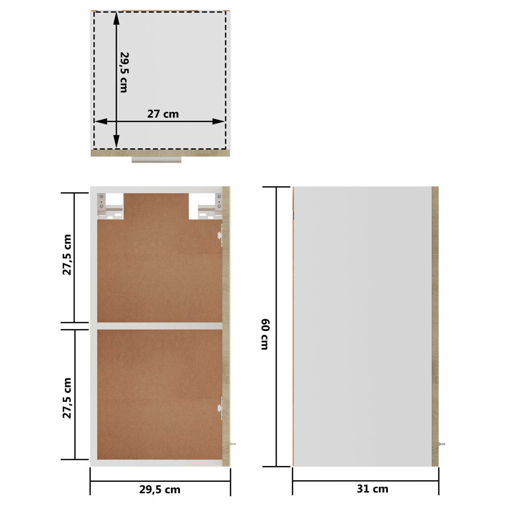 vidaXL Hanging Cabinet Sonoma Oak 29.5x31x60 cm Engineered Wood