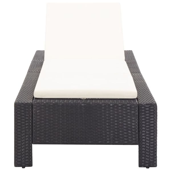 vidaXL Sunbed with Cushion Black Poly Rattan