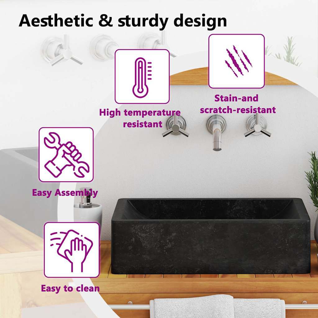 vidaXL Sink 45x30x12 cm Marble High Gloss Black