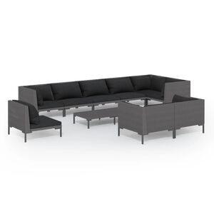 vidaXL 10 Piece Garden Lounge Set with Cushions Poly Rattan Dark Grey