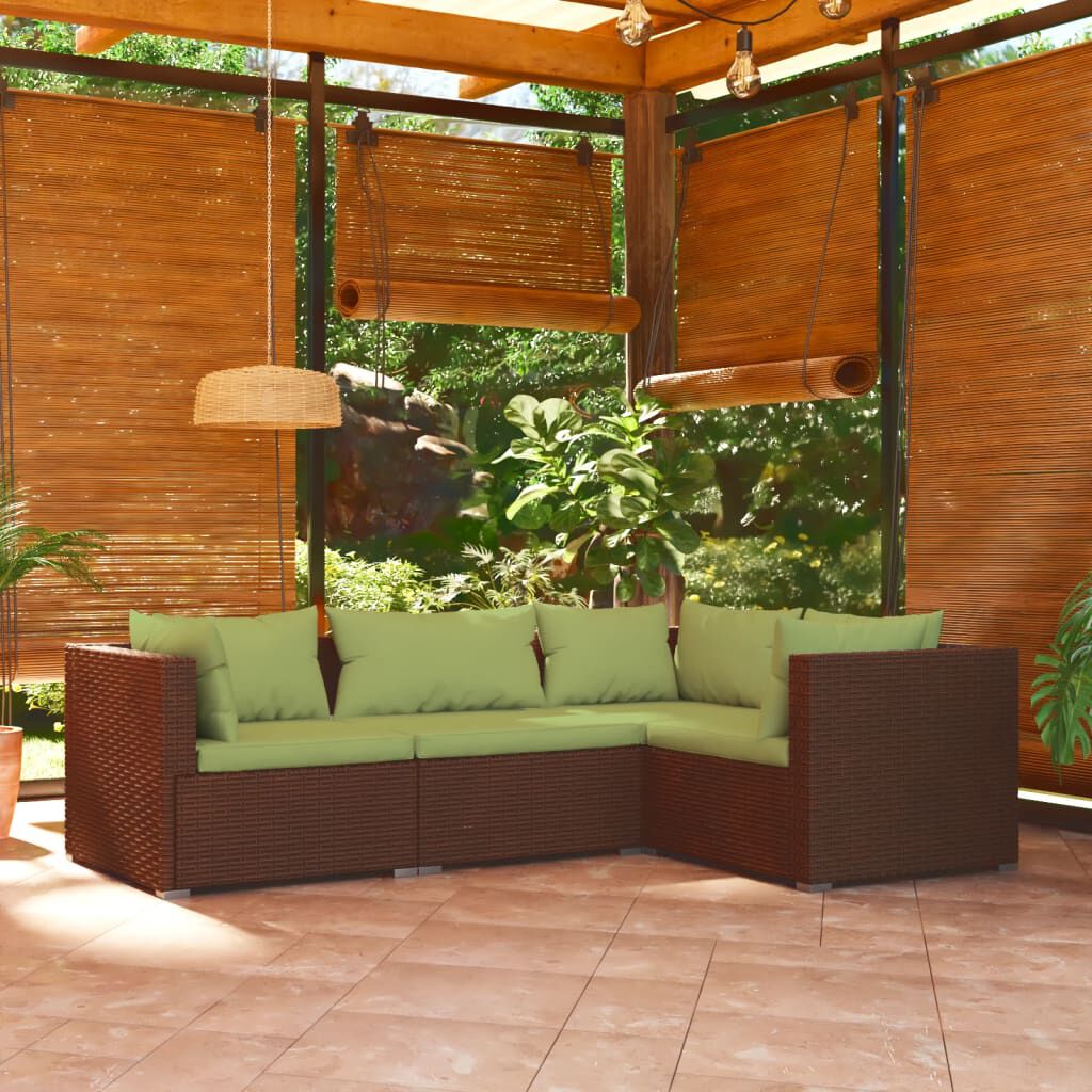 vidaXL 4 Piece Garden Lounge Set with Cushions Poly Rattan Brown