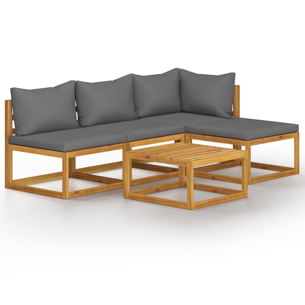 vidaXL 5 Piece Garden Lounge Set with Cushion Solid Acacia Wood
