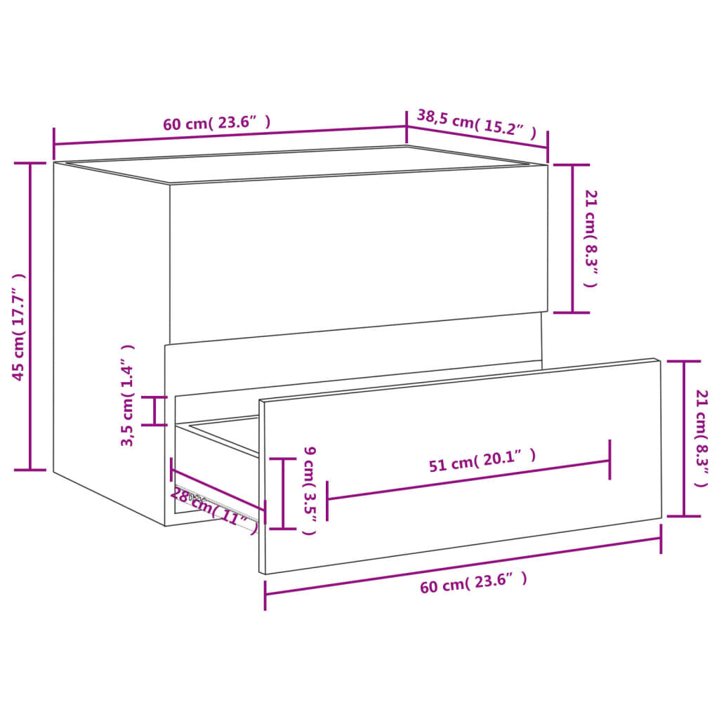 vidaXL Sink Cabinet Black 60x38.5x45 cm Engineered Wood