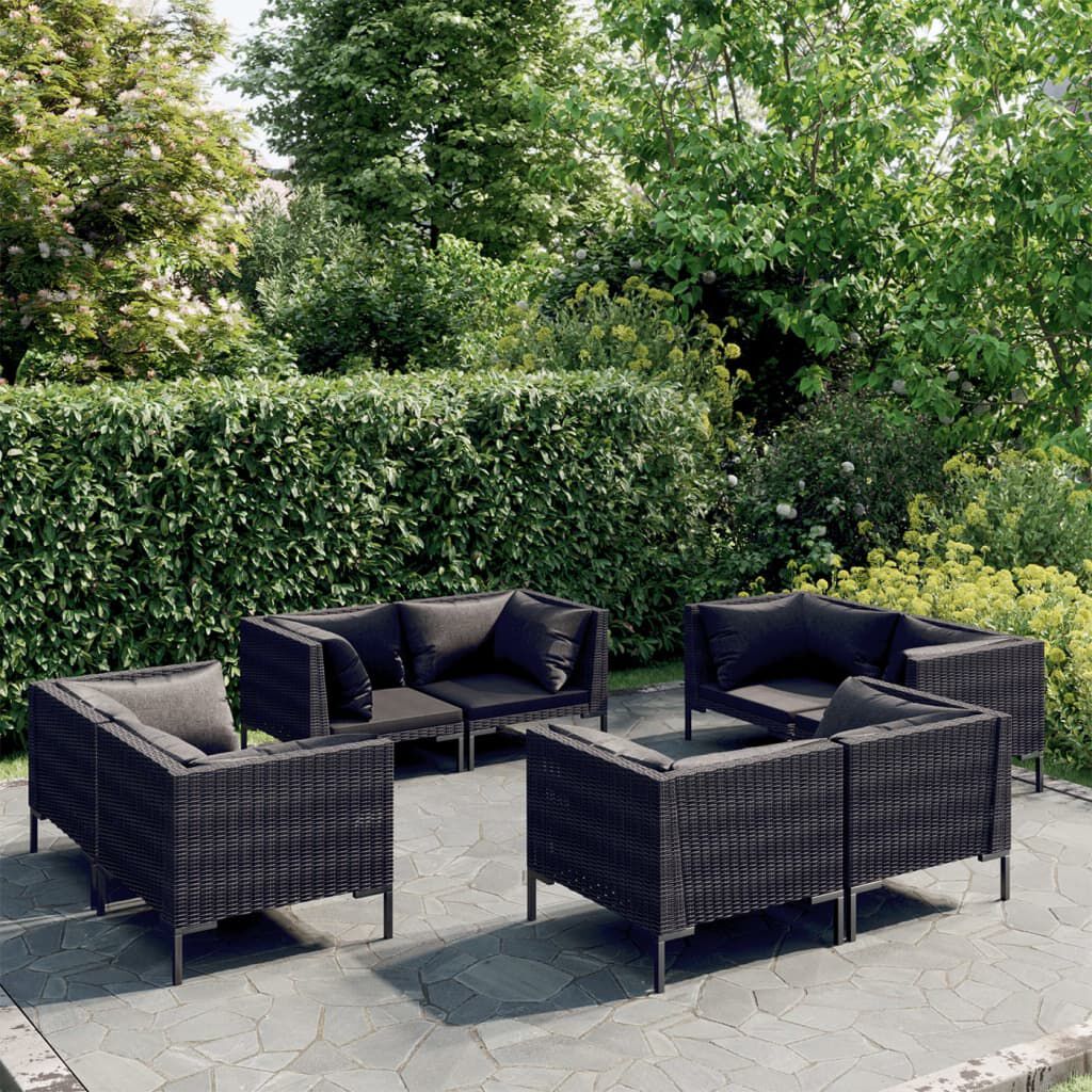 vidaXL 8 Piece Garden Lounge Set with Cushions Poly Rattan Dark Grey