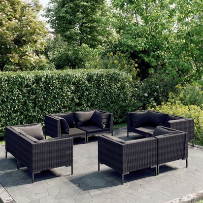 vidaXL 8 Piece Garden Lounge Set with Cushions Poly Rattan Dark Grey,  vidaXL 8 Piece Garden Lounge Set with Cushions Poly Rattan Dark Grey