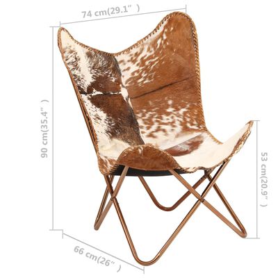 vidaXL Butterfly Chair Brown and White Genuine Goat Leather, brown and white vidaXL Butterfly Chair Brown and White Genuine Goat Leather