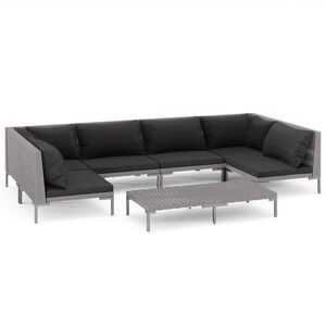 vidaXL 7 Piece Garden Lounge Set with Cushions Poly Rattan Dark Grey