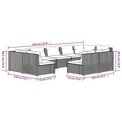 vidaXL 9 Piece Garden Lounge Set with Cushions Grey Poly Rattan, grey and anthracite vidaXL 9 Piece Garden Lounge Set with Cushions Grey Poly Rattan