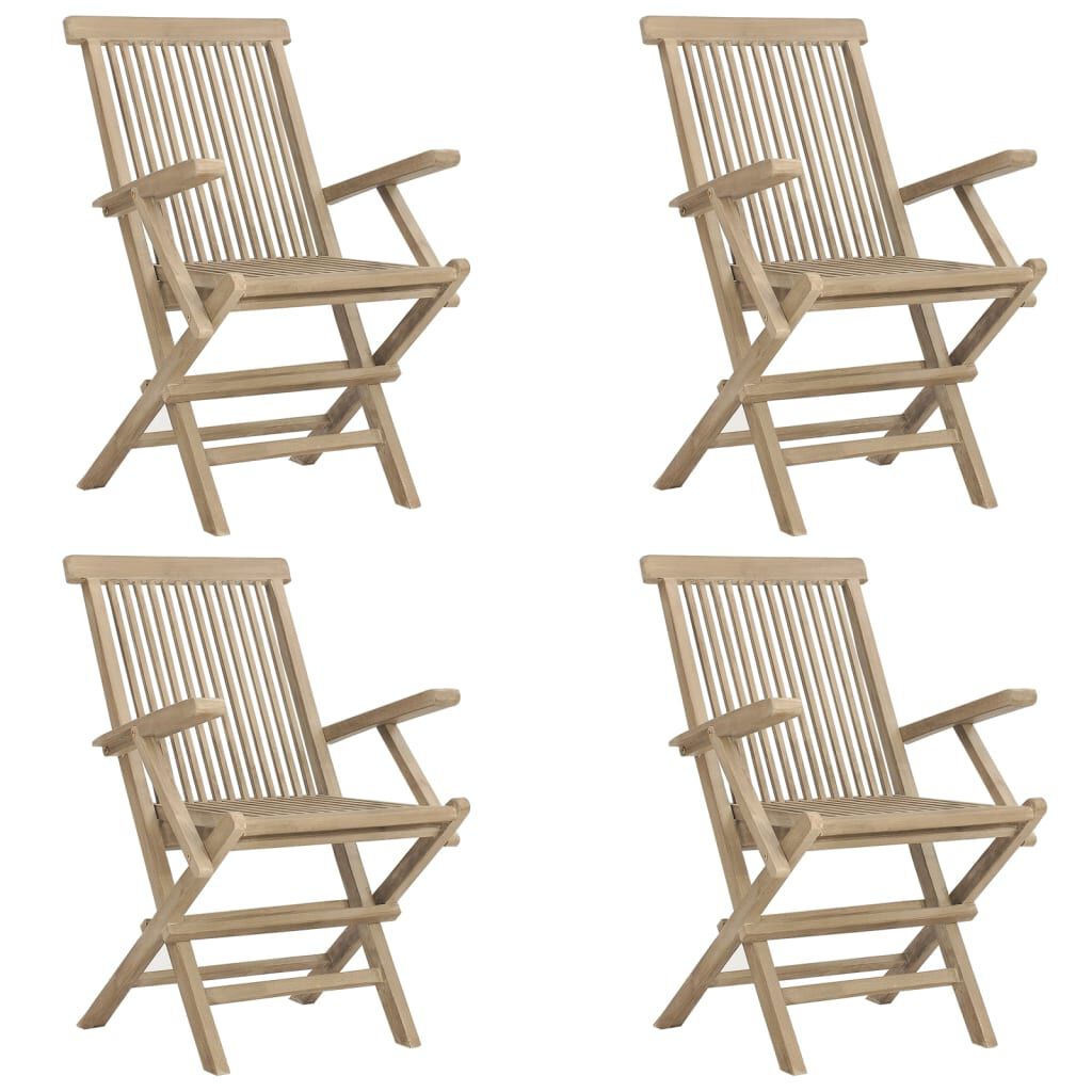 vidaXL 5 Piece Garden Dining Set Grey Solid Wood Teak