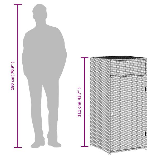 vidaXL Garden Storage Cabinet Grey 55x55x111 cm Poly Rattan