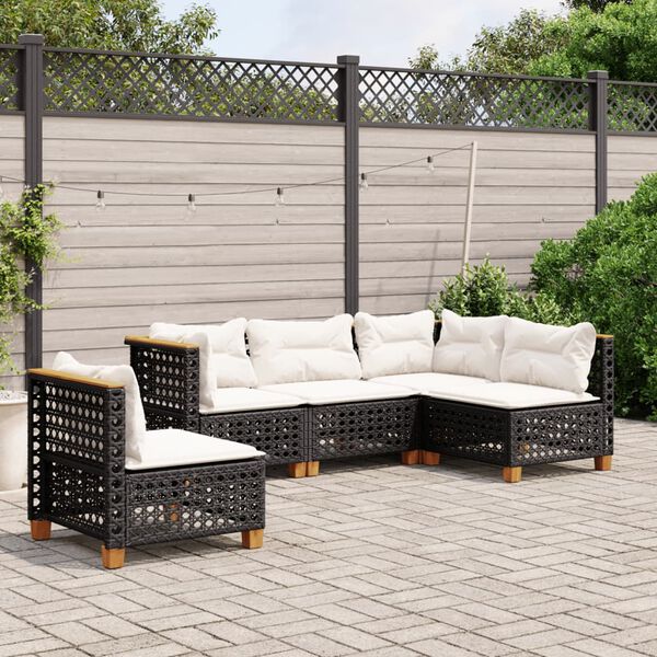 vidaXL 5 Piece Garden Sofa Set with Cushions Black Poly Rattan