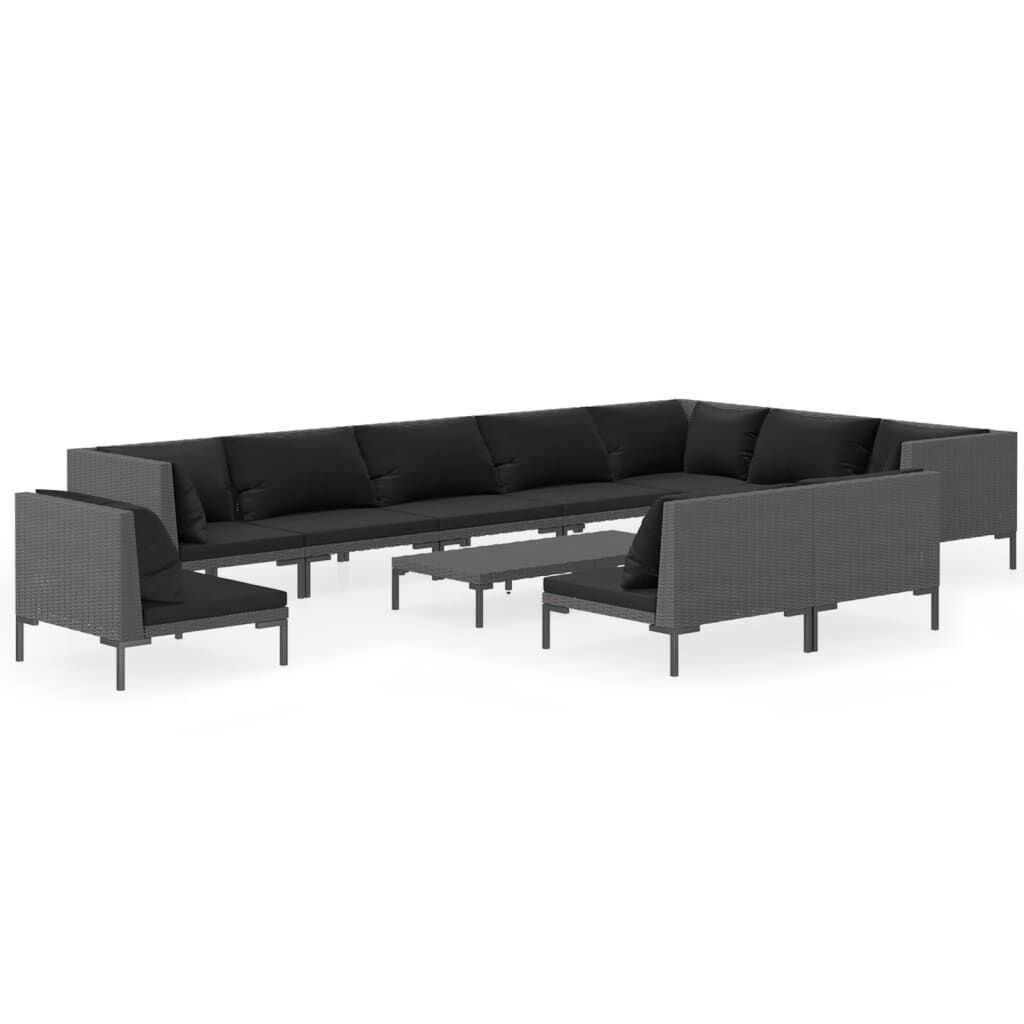 vidaXL 11 Piece Garden Lounge Set with Cushions Poly Rattan Dark Grey