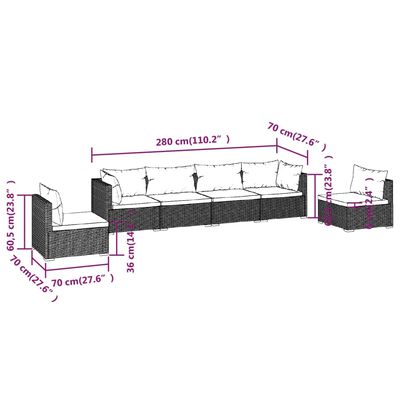vidaXL 6 Piece Garden Lounge Set with Cushions Poly Rattan Grey, grey and dark blue vidaXL 6 Piece Garden Lounge Set with Cushions Poly Rattan Grey