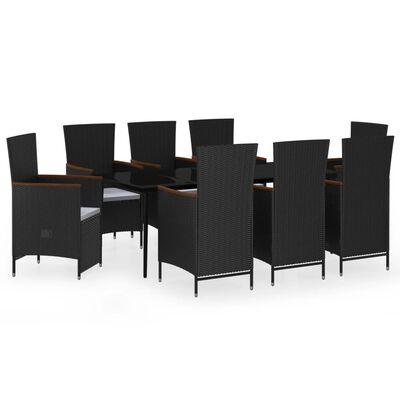 vidaXL 9 Piece Garden Dining Set with Cushions Black, black and brown vidaXL 9 Piece Garden Dining Set with Cushions Black