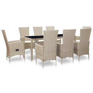 vidaXL 9 Piece Outdoor Dining Set with Cushions Poly Rattan Beige