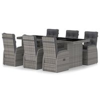 vidaXL 7 Piece Outdoor Dining Set with Cushions Poly Rattan Grey, grey and black vidaXL 7 Piece Outdoor Dining Set with Cushions Poly Rattan Grey