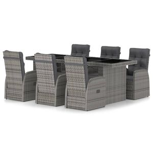 vidaXL 7 Piece Outdoor Dining Set with Cushions Poly Rattan Grey