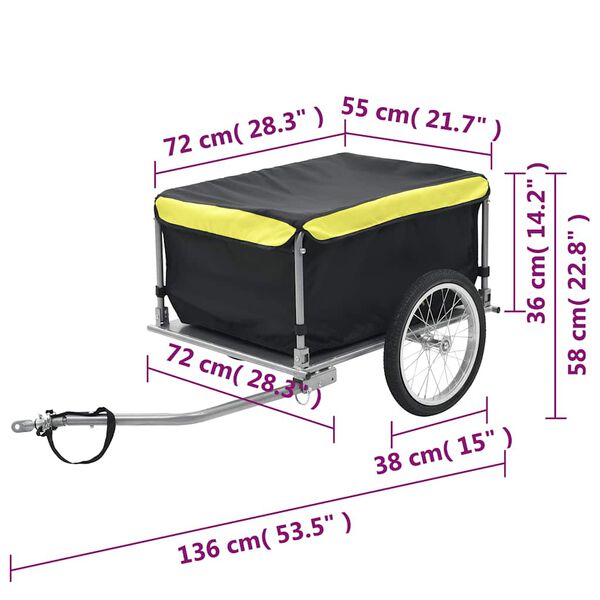 vidaXL Bike Trailer Black and Yellow 65 kg