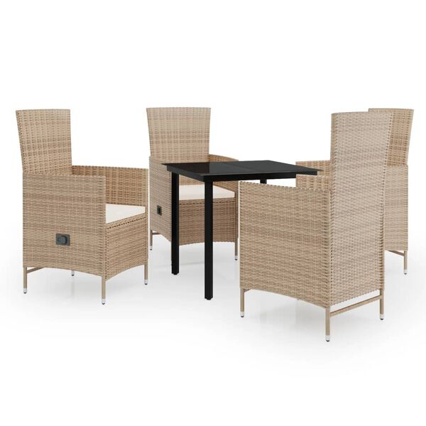 vidaXL 5 Piece Garden Dining Set with Cushions Beige