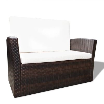 vidaXL 4 Piece Garden lounge set with Cushions Poly Rattan Brown, brown vidaXL 4 Piece Garden lounge set with Cushions Poly Rattan Brown