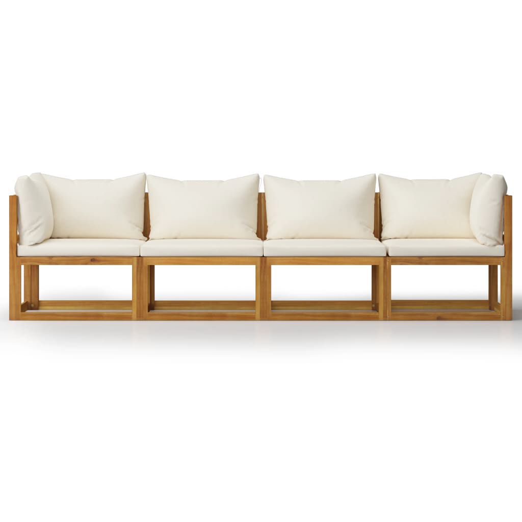 vidaXL 4-Seater Garden Sofa with Cushion Cream Solid Acacia Wood
