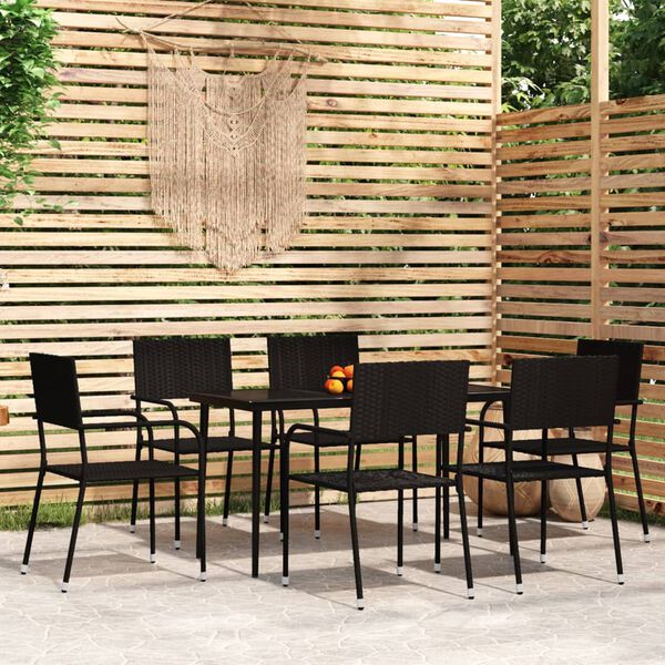 vidaXL 7 Piece Garden Dining Set Black
