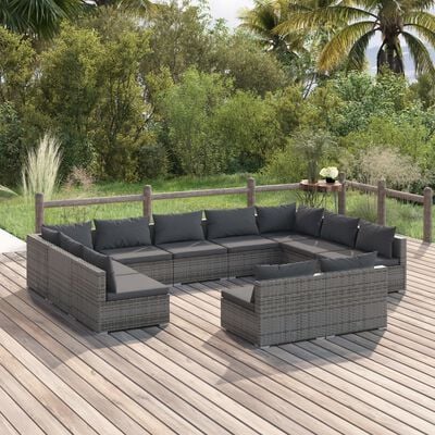 vidaXL 11 Piece Garden Lounge Set with Cushions Grey Poly Rattan, grey and anthracite vidaXL 11 Piece Garden Lounge Set with Cushions Grey Poly Rattan