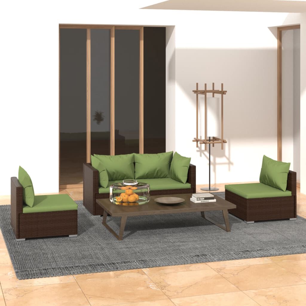 vidaXL 4 Piece Garden Lounge Set with Cushions Poly Rattan Brown