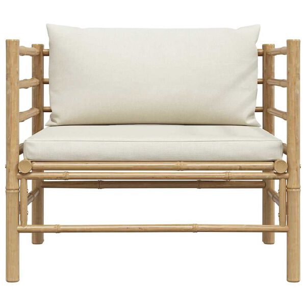 vidaXL Garden Sofa with Cream White Cushions Bamboo