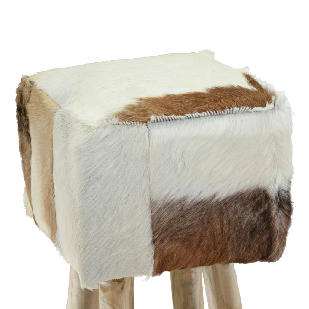 vidaXL Bar Stool Real Leather and Solid Teak Wood